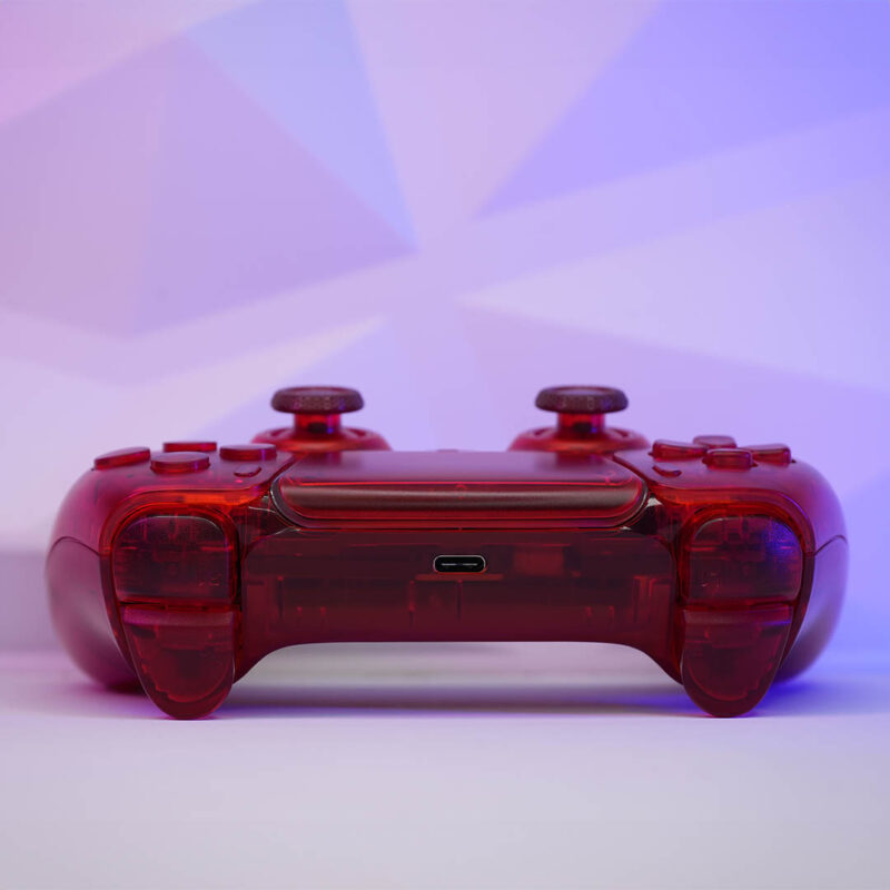 Rear of Clear Red PS5 Pro Controller by Killscreen