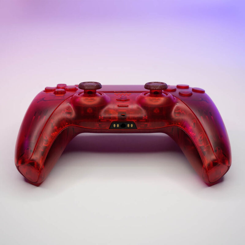 Front of Clear Red PlayStation 5 DualSense Controller by Killscreen