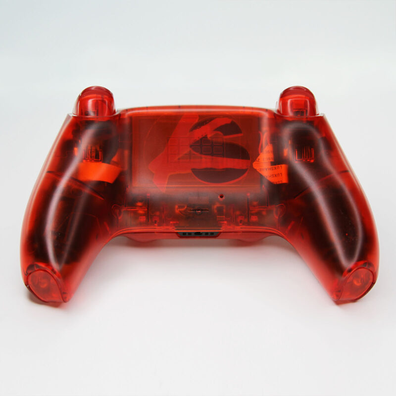 View of back of Killscreens Triple Clear Red PS5 Controller