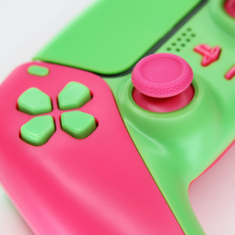 Close-up of left side of Guavatron PS5 Controller by Killscreen