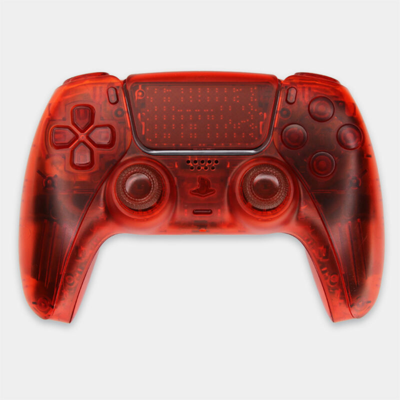 Top view of Triple Clear Red PS5 DualSense Controller by Killscreen