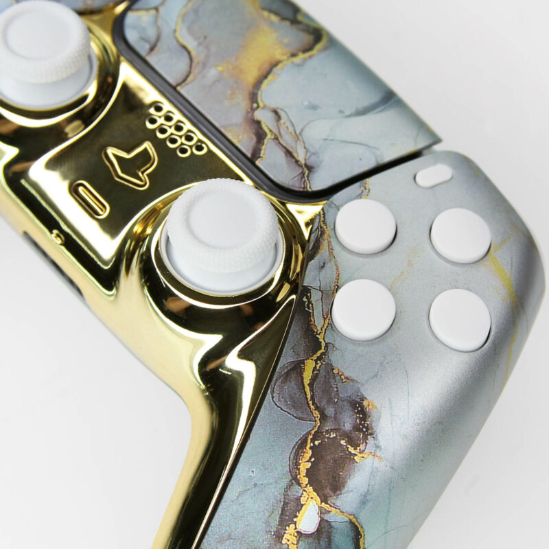 Close up of Nevermarble PS5 Controller by Killscreen