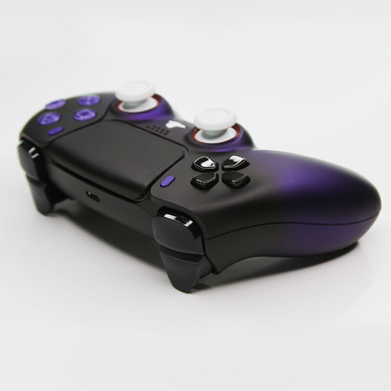 Left back angle of Purple Hombre Custom PS5 Controller by Killscreen