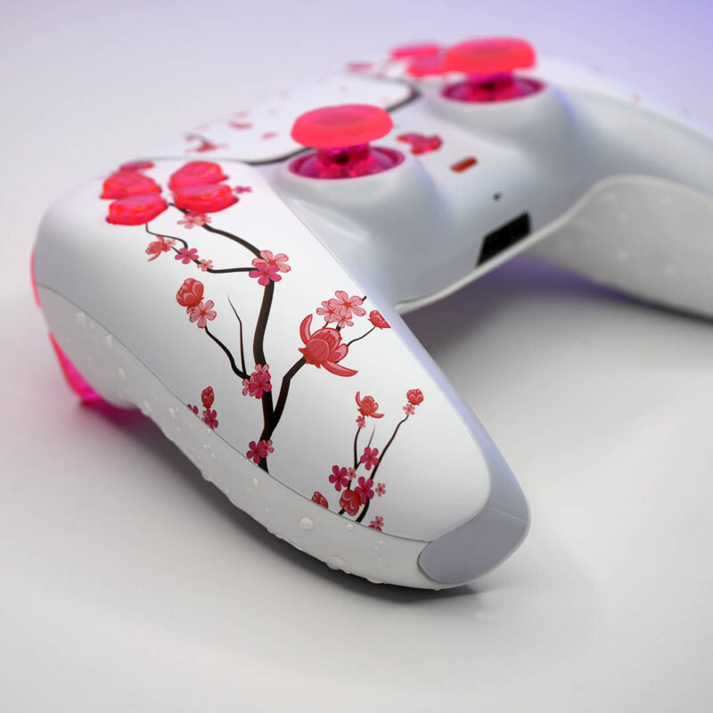 Close up of Cherry Blossoms on Sakura Neon PS5 Controller