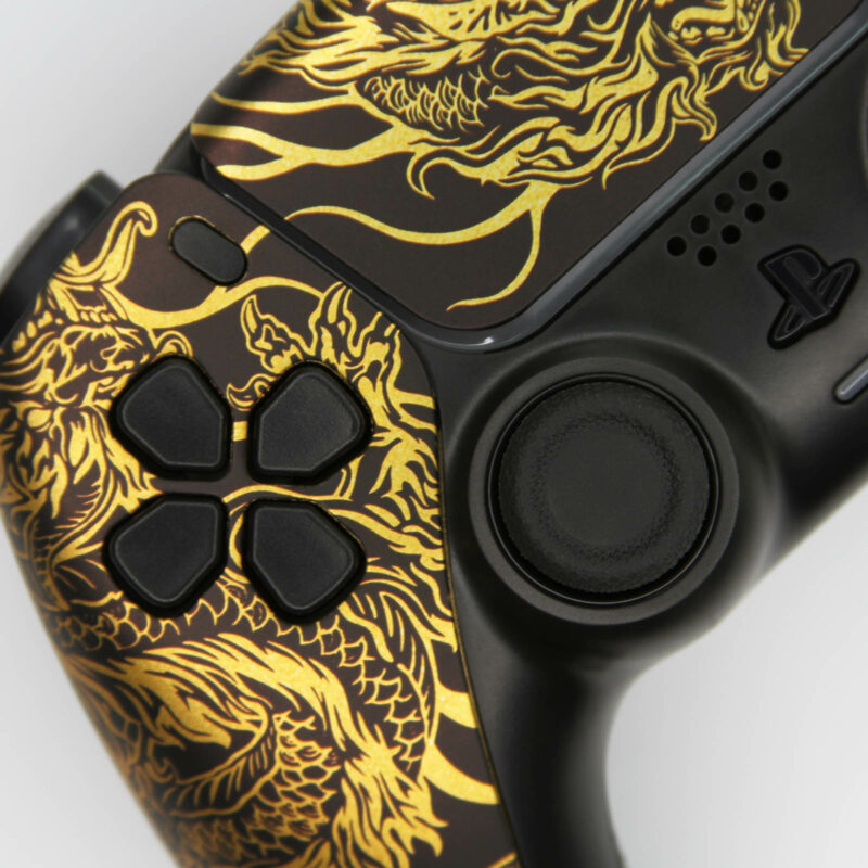 Close-up of left side of Black Dragon PS5 controller