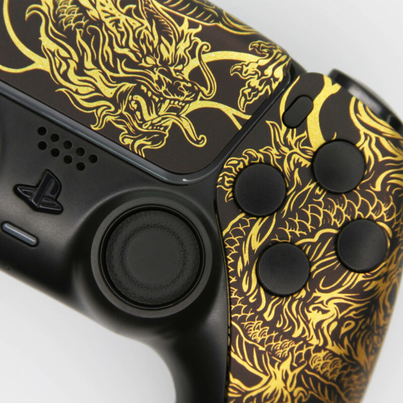 Close-up of right side of Black Dragon PS5 Controller by Killscreen