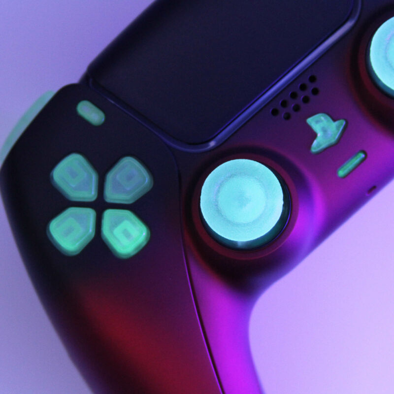 Close up of Glow in the Dark PS5 Controller by Killscreen