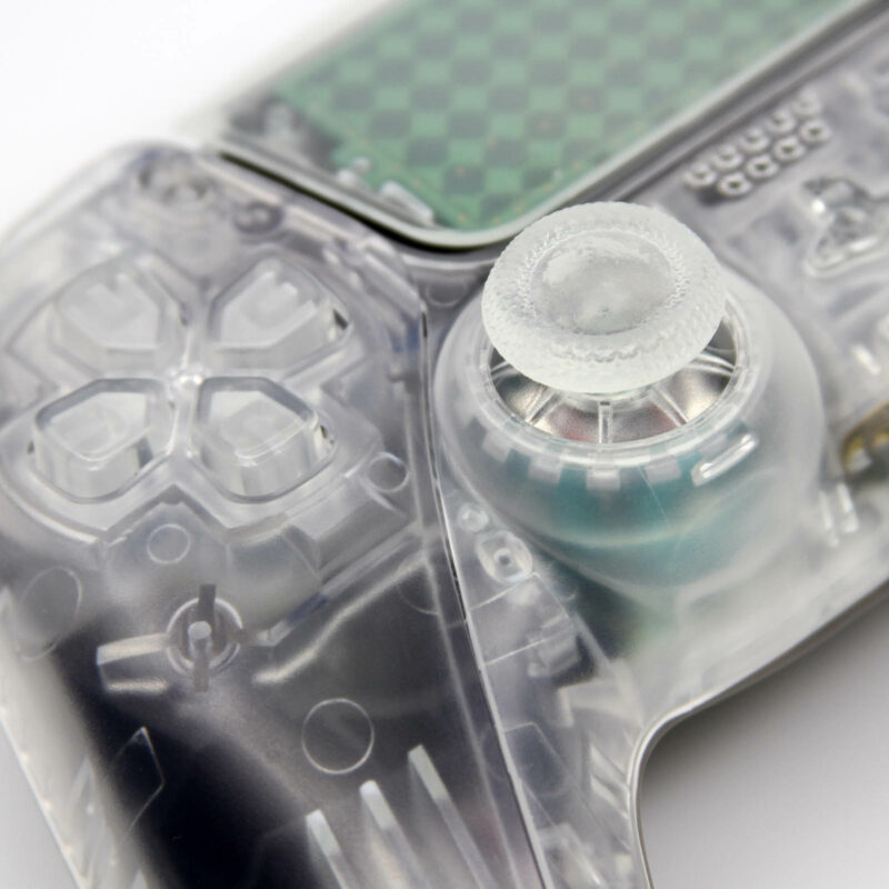 Front close-up of completely clear ps5 controller