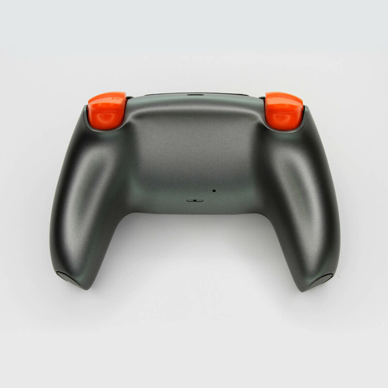 Back of Gunmetal Fury Gray and Orange PS5 Controller
