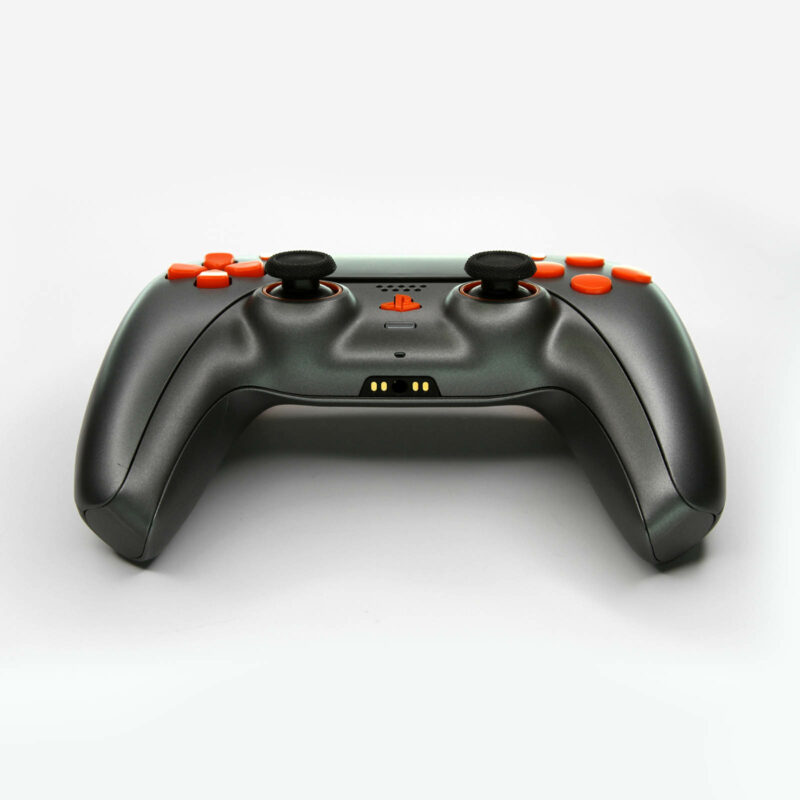 Front of Gunmetal Fury Gray and Orange PS5 Controller