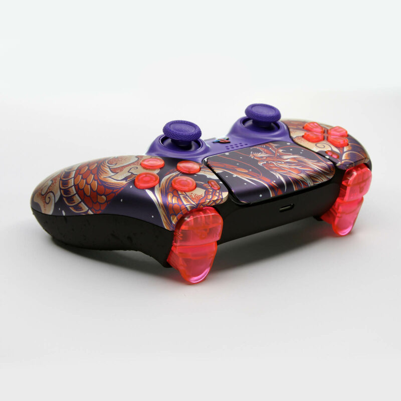 Back of Indigo Shinobi Purple Dragon PS5 Controller