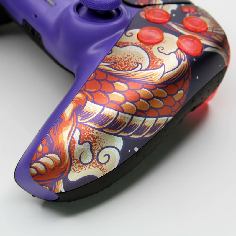 Close up of right arm of Purple Dragon PS5 Controller