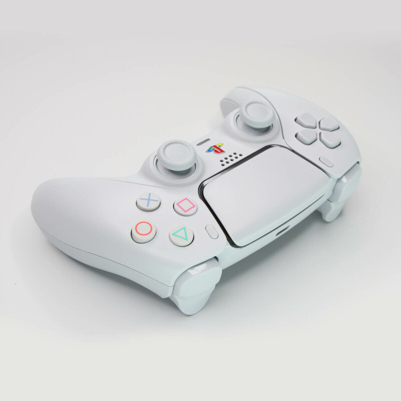 Back right angle of PSOne White Retro PS5 Controller by Killscreen
