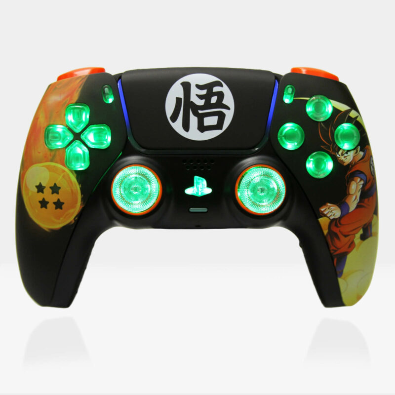 Goku Black RGB LED PS5 Controller showing Green Lights