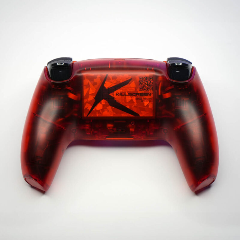 Back of clear Crimson Red PS5 Controller by Killscreen