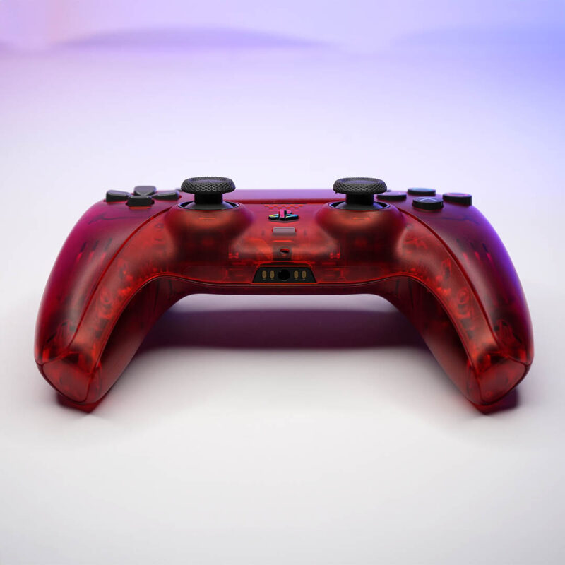 Front of Crimson Red retro PS5 Controller by Killscreen