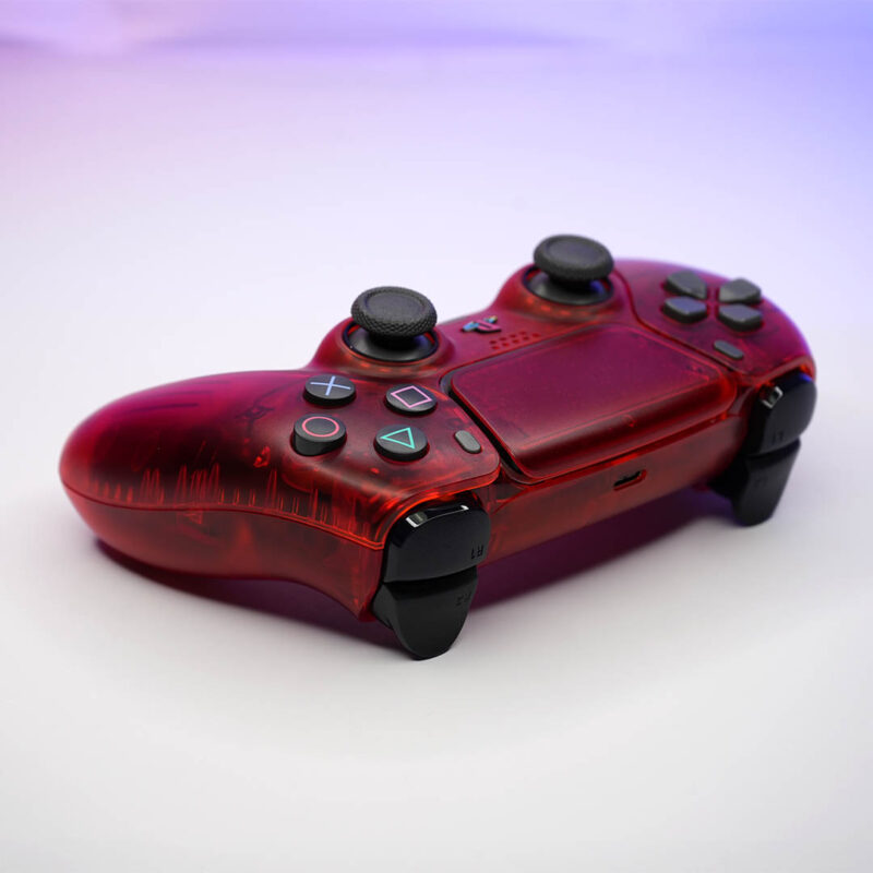 Action buttons angle of Top view of DS4 Crimson Red PS5 Controller by Killscreen