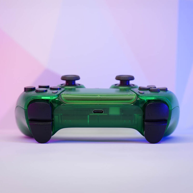 Rear View of Clear Green Retro PS5 Controller