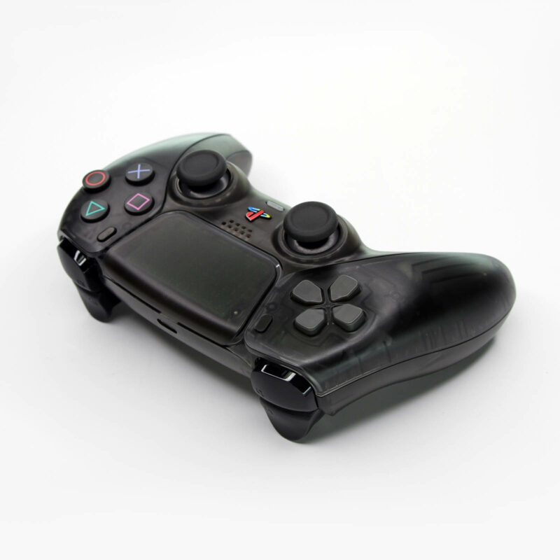 Back angle view of Retro Clear Black PS5 Controller