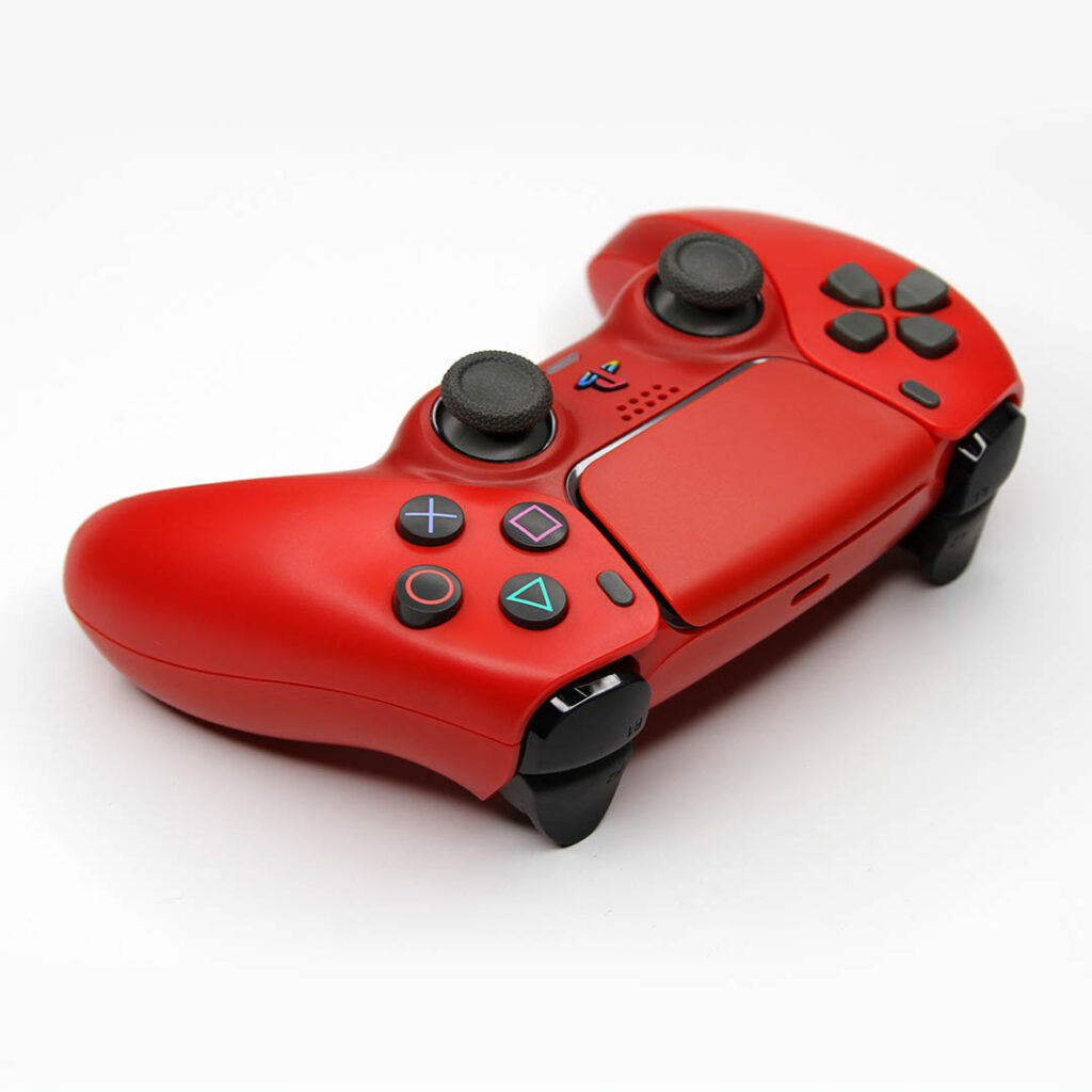 Top Action buttons view of Custom Cinnabar Red PS5 DualSense Controller