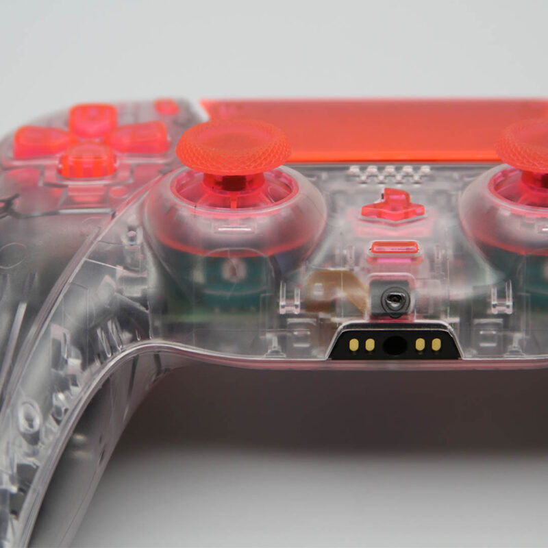 Close up of Cryon Clear PS5 Controller by Killscreen