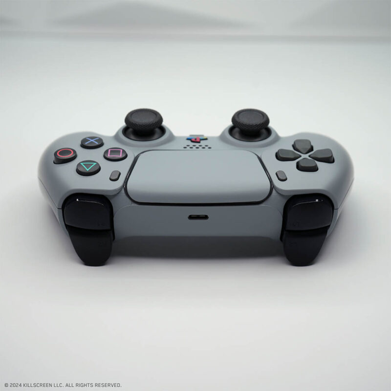 Rear of ReSHOCK Gray PS5 Controller by Killscreen