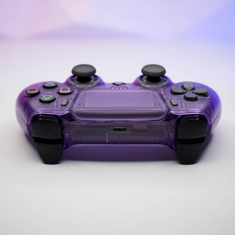 Rear angle of Atomic Purple Retro PlayStation 5 DualSense Controller