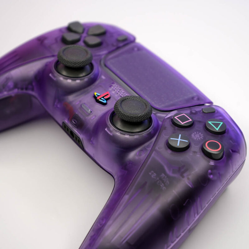 Close up of action buttons on Killscreen's Atomic Purple Retro PS5 Controller