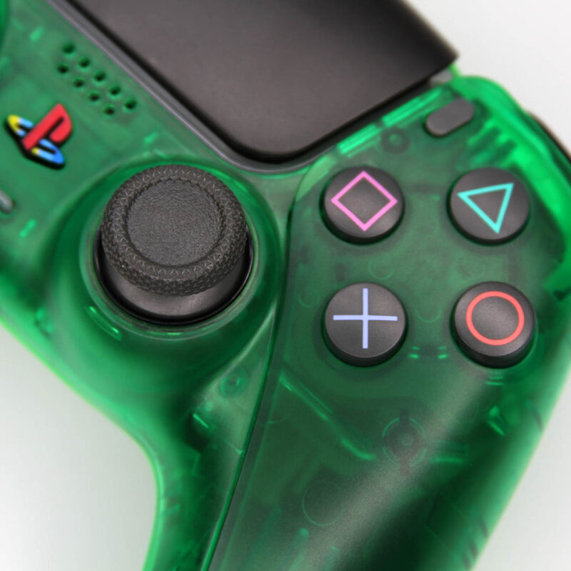 Close up of DS4 Green Crystal clear PS5 Controller by Killscreen