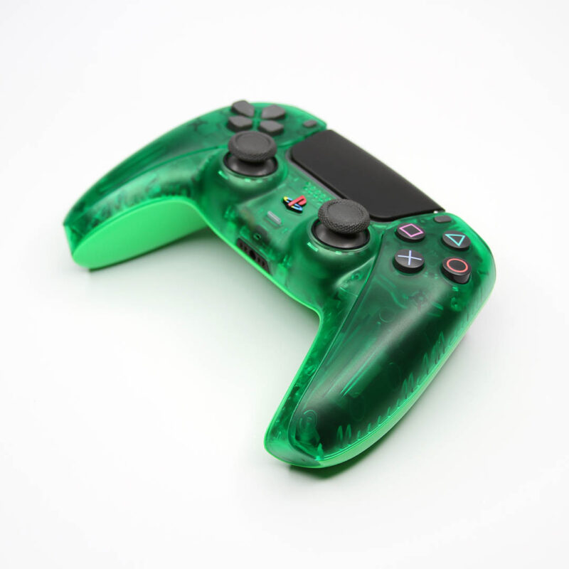 Front angle of DS4 Green Crystal PS5 Controller by Killscreen