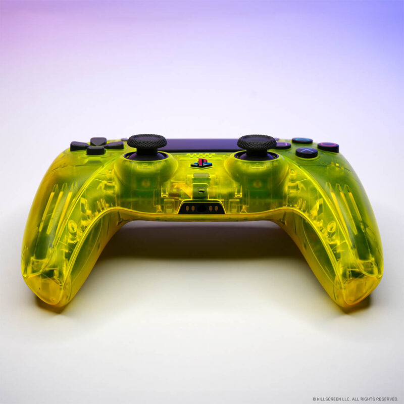 Front of clear Lemon Yellow PlayStation 5 DualSense Controller by Killscreen