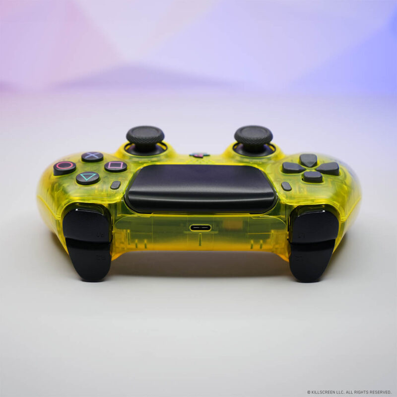 Rear of Lemon Yellow DualShock style PS5 Controller