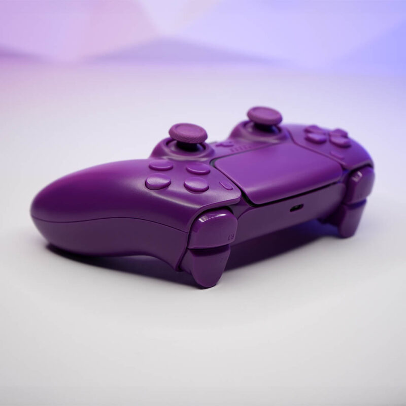 Action buttons view of Purple PS5 controller by Killscreen