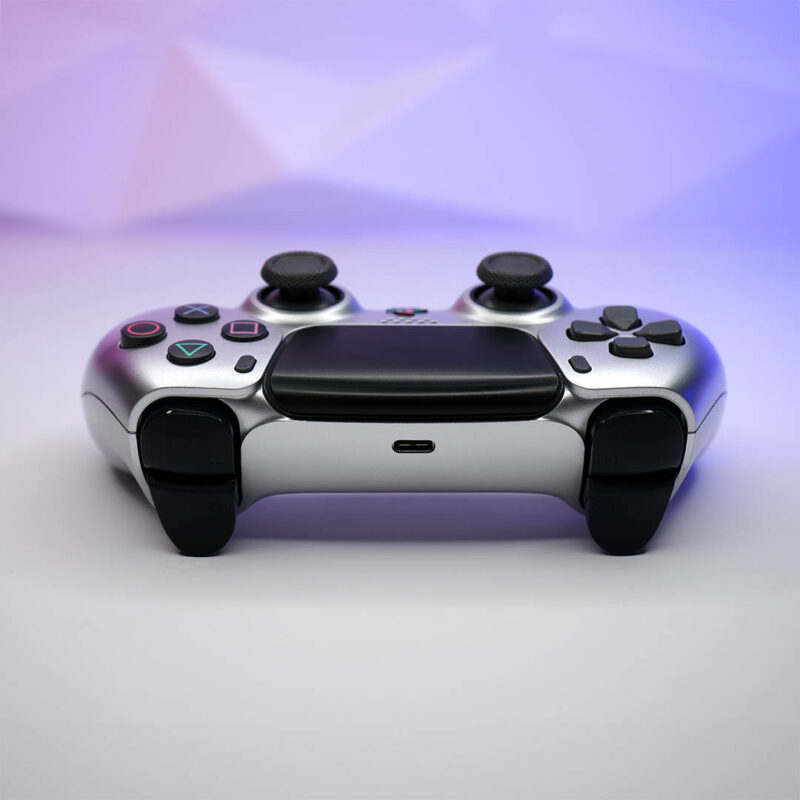 Rear view of Silver PlayStation 5 Custom Controller by Killscreen