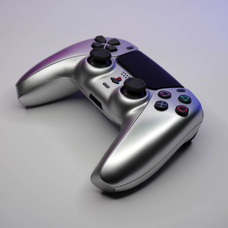Front angle of Silver PlayStation 5 DualSense Controller by Killscreen