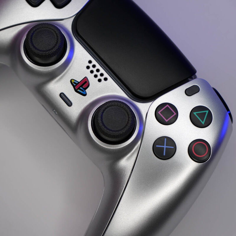Close up of Silver PS5 Controller by Killscreen