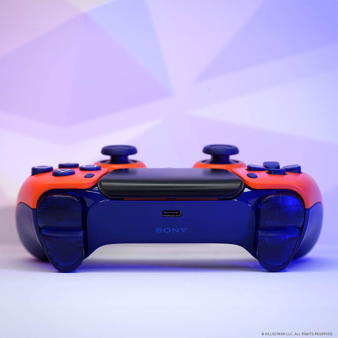 Rear view of Sunset Orange PS5 Controller by Killscreen