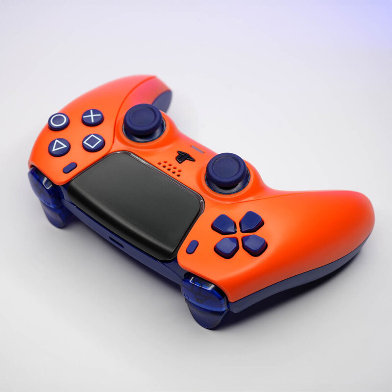 Top view of DS4 D-Pad on Sunset Orange PS5 DualSense Controller