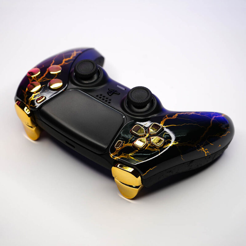 Top dpad view of Rear view of Gold Lighting PS5 Controller by Killscreen