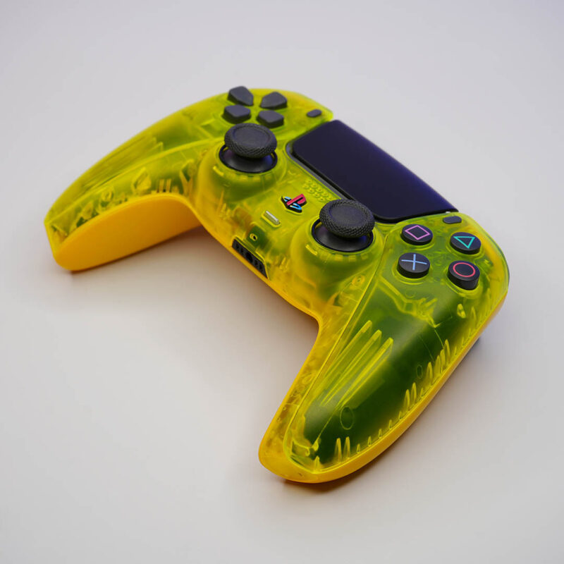 Angle view of DS4 Lemon Yellow PlayStation 5 DualSense Controller by Killscreen