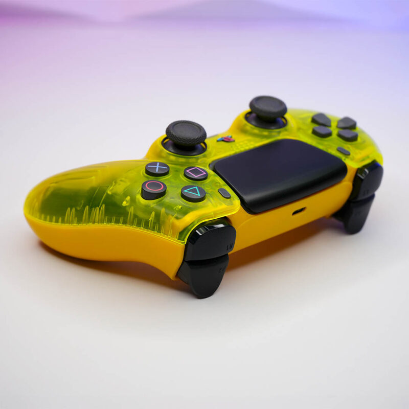 Shape buttons angle of DS4 Lemon Yellow Retro PS5 Controller by Killscreen