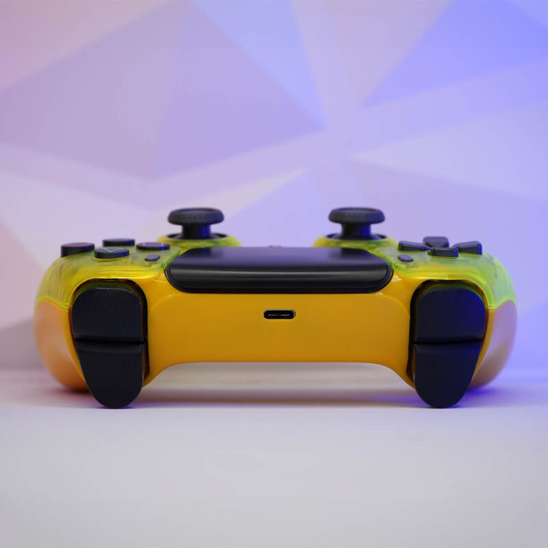 Rear of DS4 Lemon Yellow DualShock style PS5 Controller