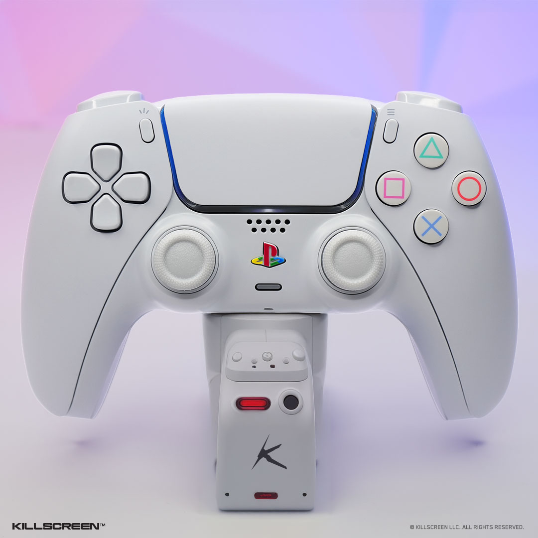 PSone White OEM PlayStation 5 DualSense Controller on Stand