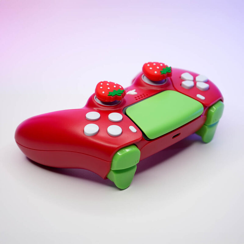 Action buttons on the DualBerry StrawSense Strawberry PlayStation 5 Controller by Killscreen