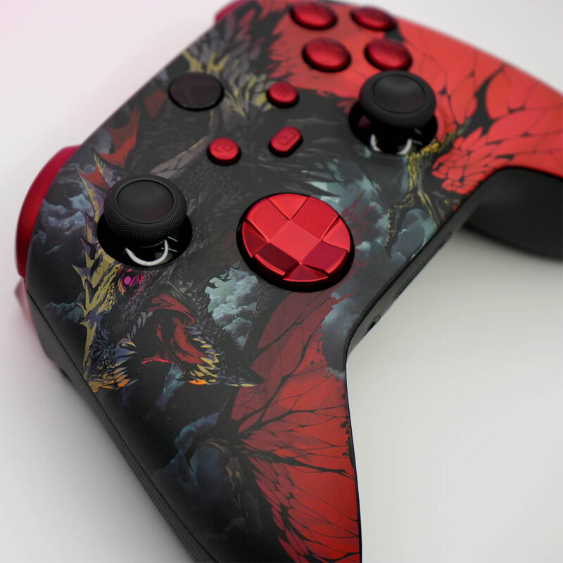 Close up of Dragonlord Elden Ring Nightrein Xbox X/S Controller by Killscreen