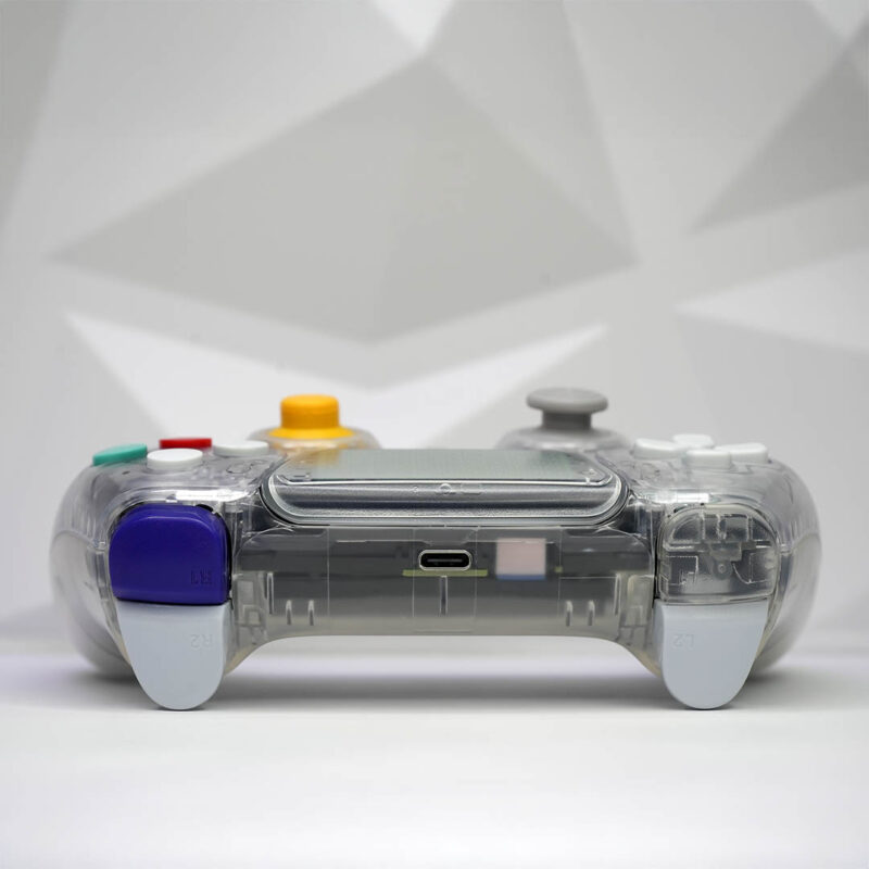 Rear view of Skeleton CubeSense Clear GameCube-Inspired PS5 DualSense Controller by Killscreen