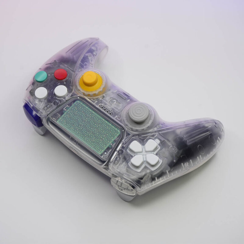 Top view of Skeleton CubeSense Clear GameCube style PlayStation 5 Controller by Killscreen