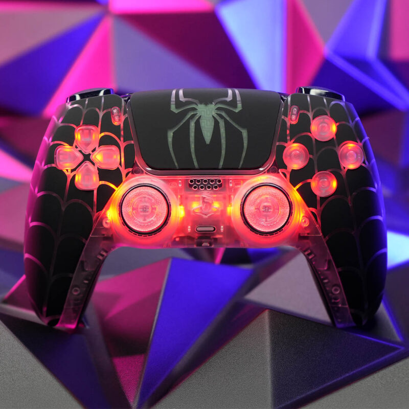 Ghost Weaver RGB LED Spiderman custom PlayStation 5 DualSense controller by Killscreen