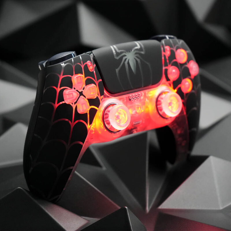 Red LED lights on Spiderman PS5 Controller by Killscreen