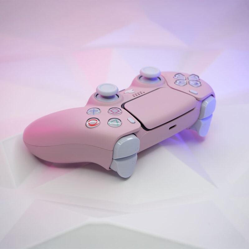 Rear side angle of cute Light Pastel Pink PlayStation 5 DualSense Controller